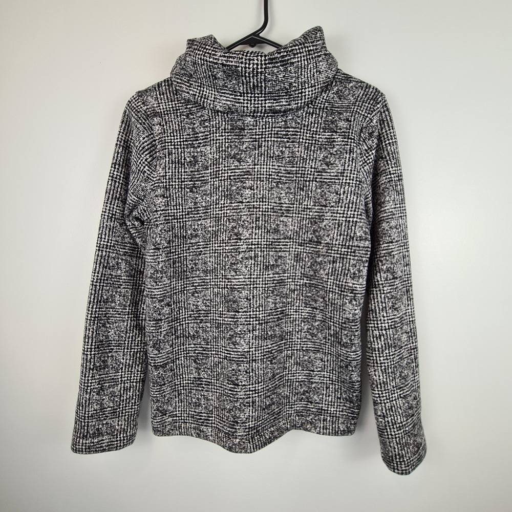 J.Crew Mercantile Funnel Neck Fleece Pullover Small Glen Plaid Black‎ White Warm